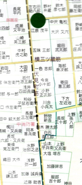 名古屋城下図・明治元年高力全休庵作図、南伏見の中級武家宅群