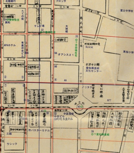 明治42年南武平町地図と現在地（青色）