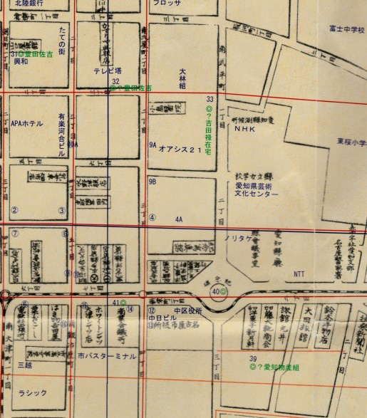 明治42年南武平町地図と現在地(青色)