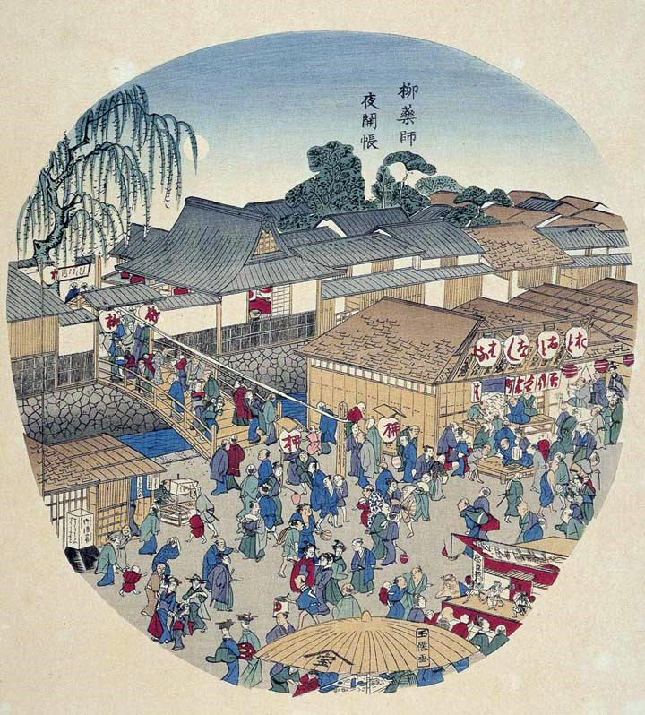 名所団扇絵・柳薬師（名古屋市博物館蔵）