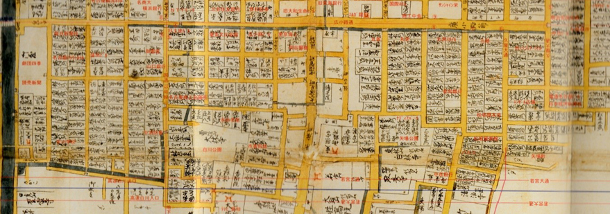 宝暦12年(1762年)名護屋路見大図:現在の栄1-5丁目 左端が堀川、右端が武平町界隈